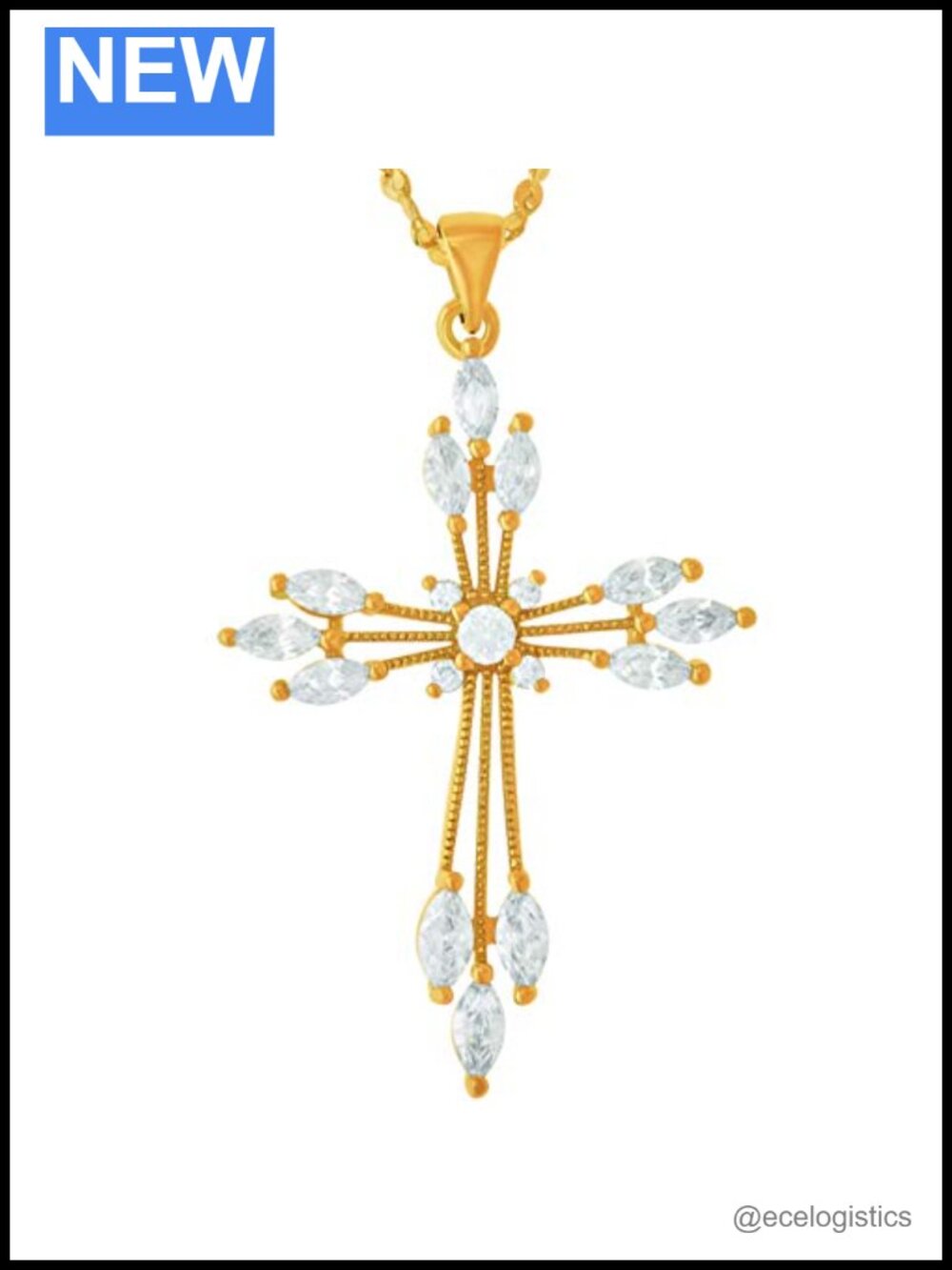 Cubic Zirconia Snowflake Cross Necklace 24k Gold Plated